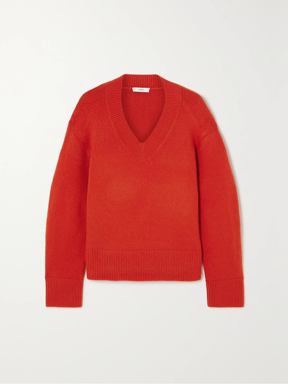 Vince Orange-Red V-Neck Wool-Cashmere Sweater